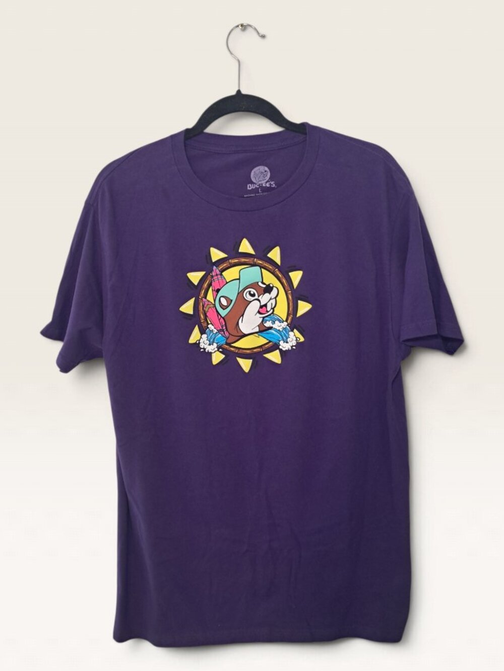 Buc-ees Mens Large Purple Graphic Tee Did Somebody Say Bucees Surf Cup Beach